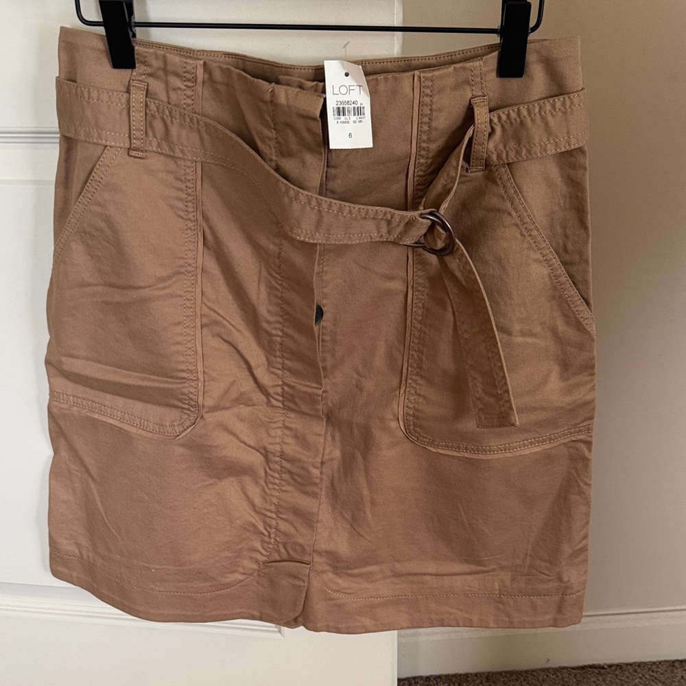 LOFT Camel Utility Mini Skirt with D-Ring Belt New w tags